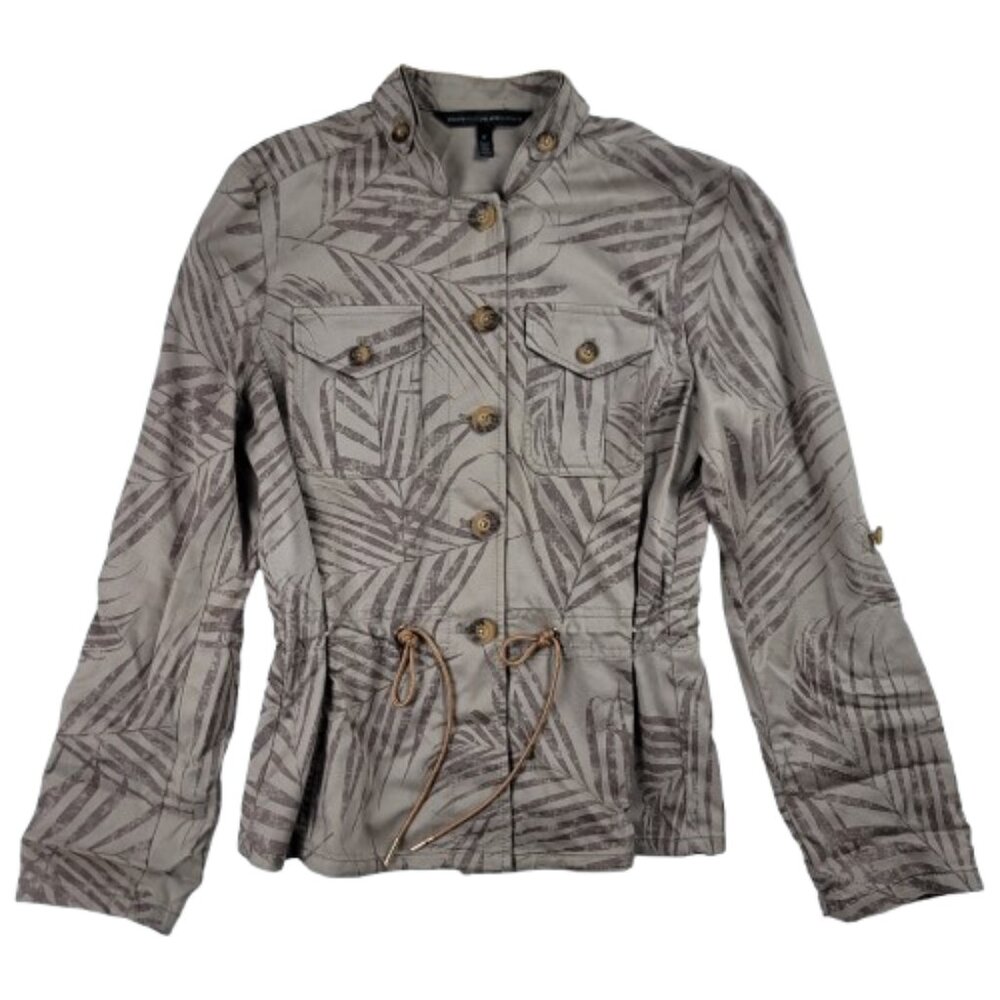 White House Black Market Utility Safari Jacket Palm Print Size 0